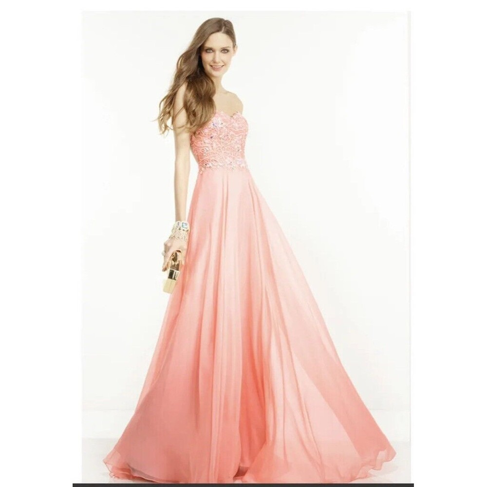Alyce Paris NWT Sz 14 Evening Formal Gown Pink Coral Sequins Beads Lace 1106